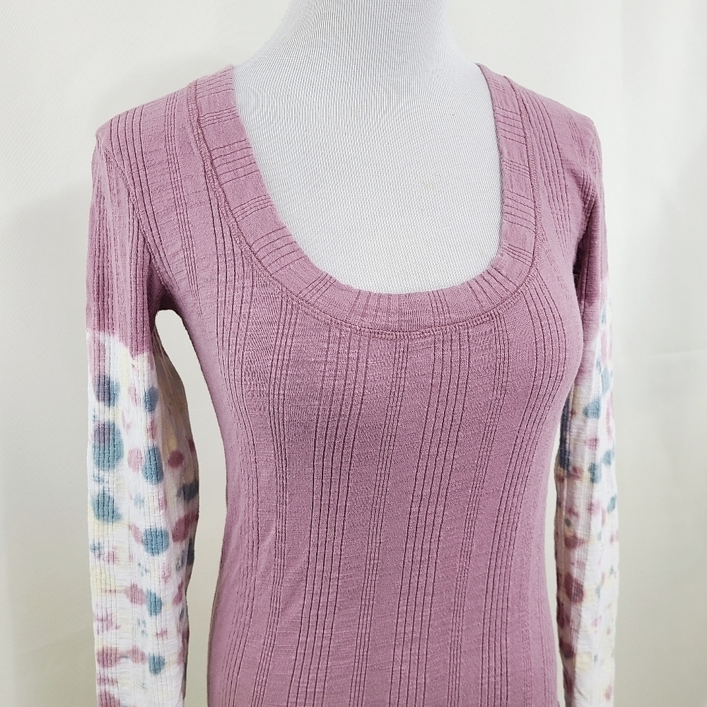 Free People Big Sur long sleeve top tie-dye purple tee women's size Small - Picture 5 of 8